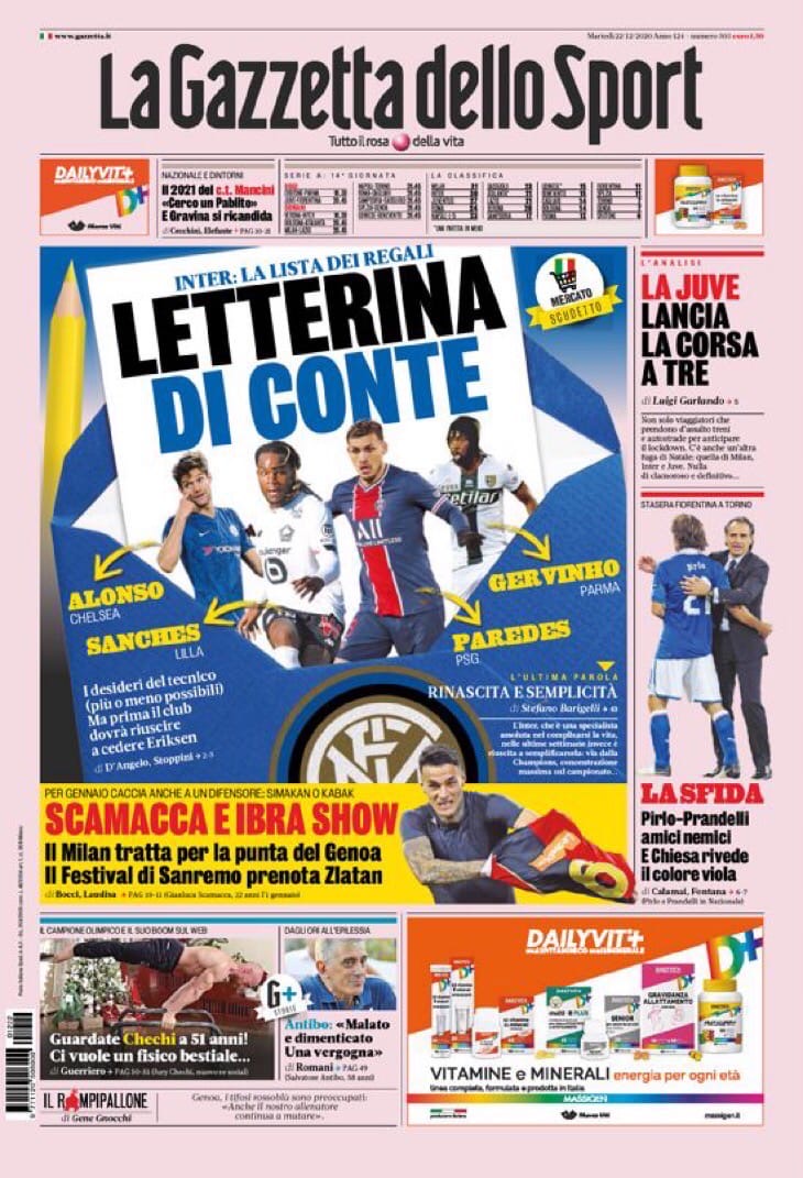 «Юве», 2 матча за один день! Заголовки Gazzetta, TuttoSport и Corriere за 22 декабря