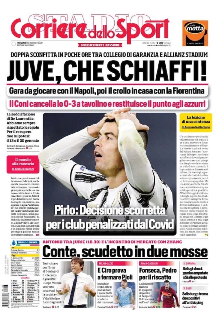 «Юве», глубокая ночь. Заголовки Gazzetta, TuttoSport и Corriere за 23 декабря